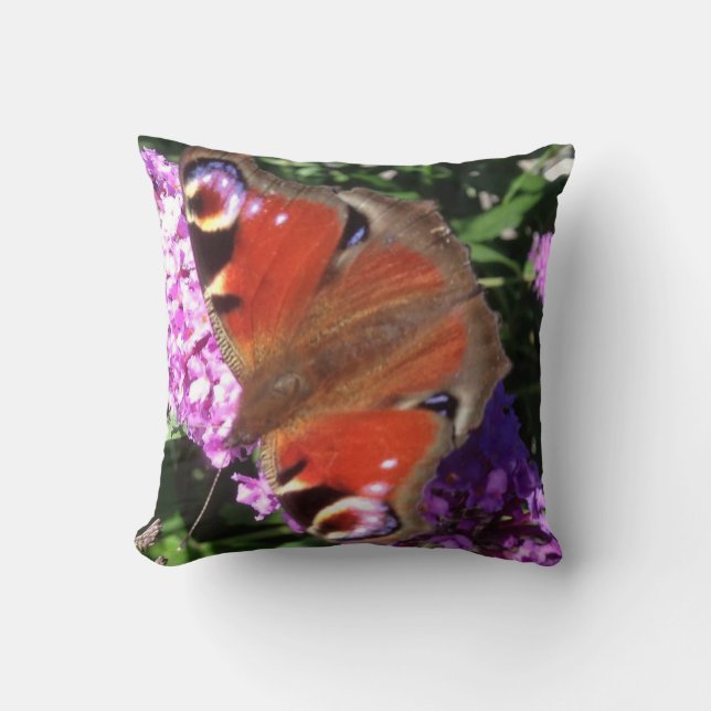 Peacock Butterfly and Buddlia Cushion (Front)