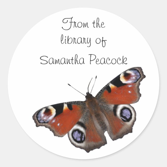 Peacock butterfly bookplate sticker (Front)