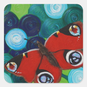 Peacock Butterfly Painting Square Sticker
