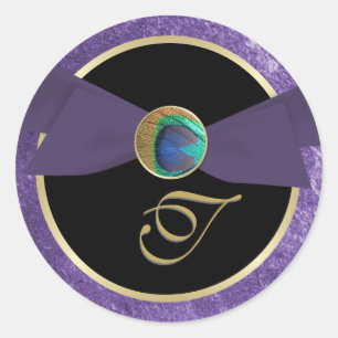 Peacock Button & Bow Monogram Envelope Sticker