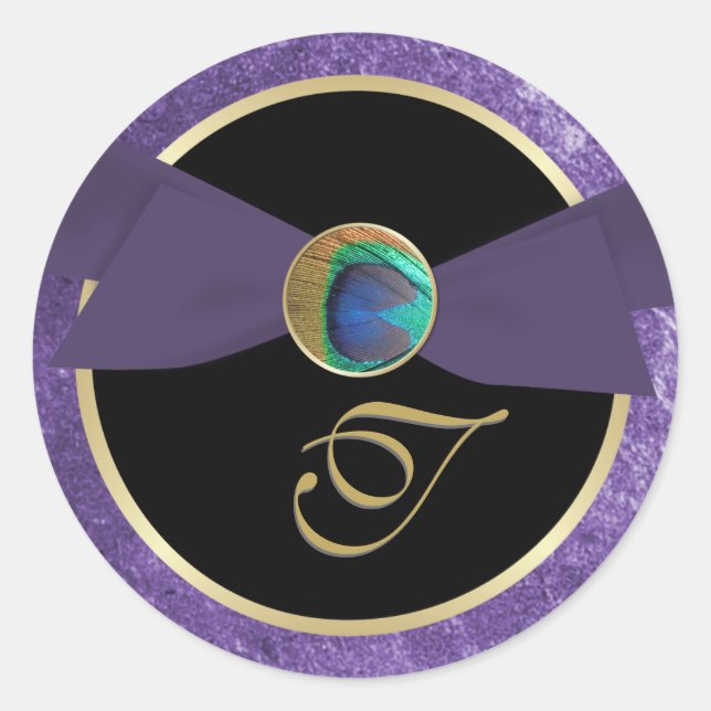 Peacock Button & Bow Monogram Envelope Sticker (Front)