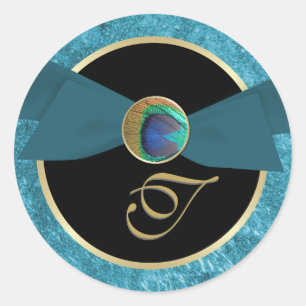 Peacock Button & Bow Monogram Envelope Sticker