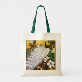 Peacock Canvas Bag:  White and Blue Peacocks Tote Bag