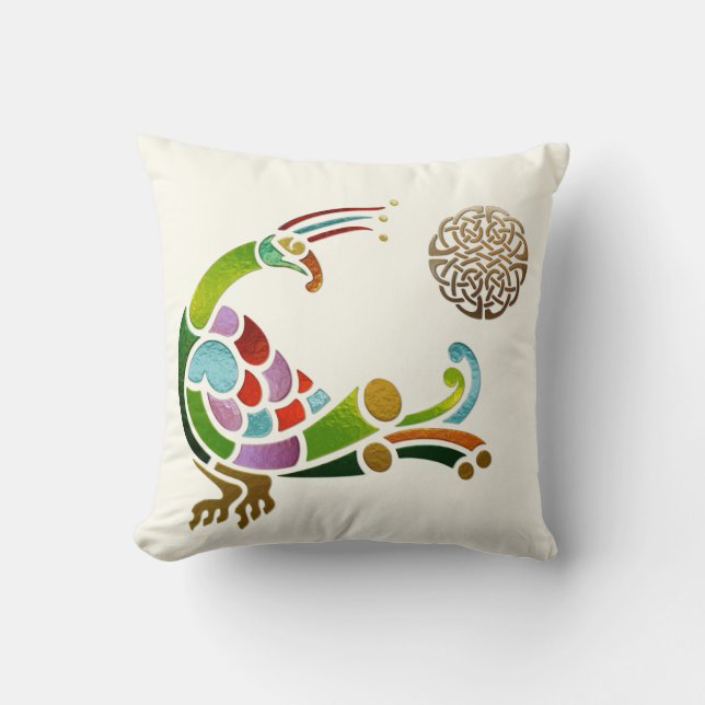 Peacock Celtic Deco Jewelled Cushion (Front)