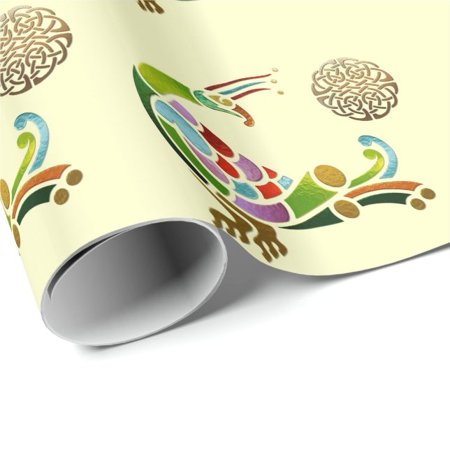 Peacock Celtic Deco Jewelled Wrapping Paper (Roll Corner)