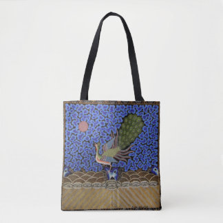 peacock, chinese art, vintage tote bag