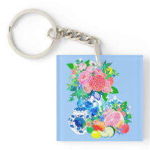 Peacock Chinoiserie Flower Vase Acrylic Keychain