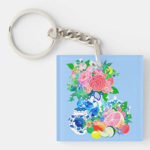Peacock Chinoiserie Flower Vase Acrylic Keychain