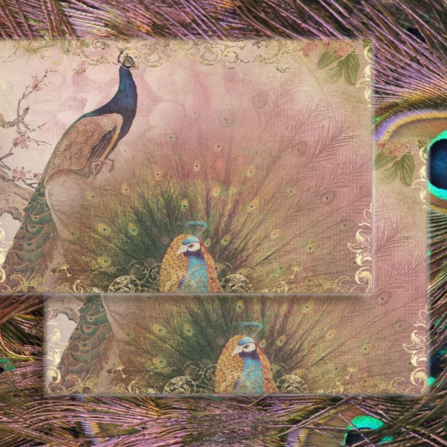 Peacock Chinoiserie Peony Floral Gold Decoupage Tissue Paper (Creator Uploaded)