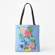 Peacock Chinoiserie Vase with Flowers Shopping Bag