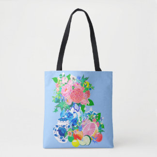 Peacock Chinoiserie Vase with Flowers Shopping Bag