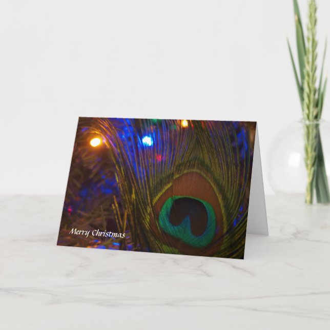 Peacock Christmas Feather Holiday Card (Front)