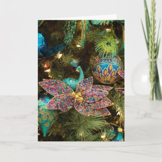 Peacock Christmas Holiday Tree Card (Front)