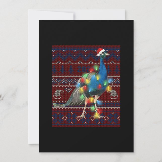 Peacock Christmas Lights Ugly Sweater Goat Lover Holiday Card (Front)