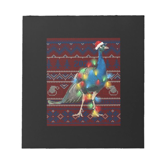 Peacock Christmas Lights Ugly Sweater Goat Lover Notepad (Front)