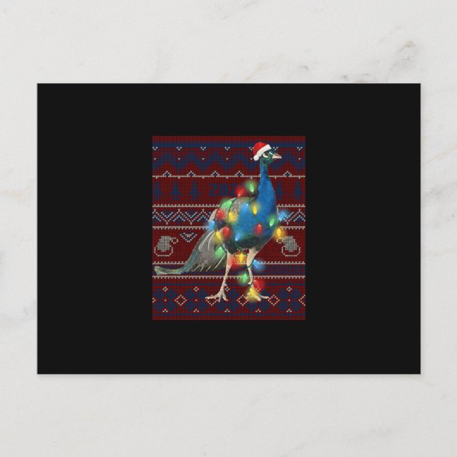 Peacock Christmas Lights Ugly Sweater Goat Lover Postcard (Front)