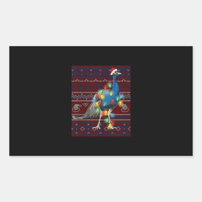 Peacock Christmas Lights Ugly Sweater Goat Lover Rectangular Sticker (Front)