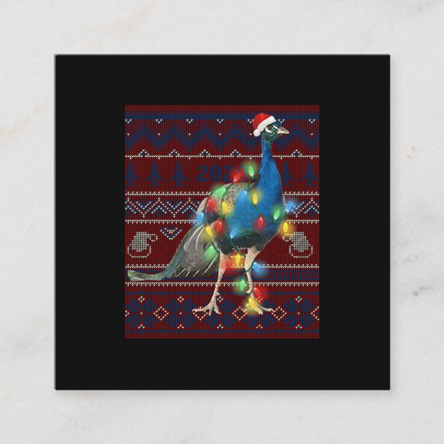 Peacock Christmas Lights Ugly Sweater Goat Lover Square Business Card (Front)