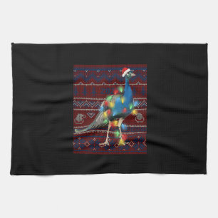 Peacock Christmas Lights Ugly Sweater Goat Lover Tea Towel