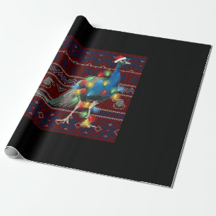 Peacock Christmas Lights Ugly Sweater Goat Lover Wrapping Paper