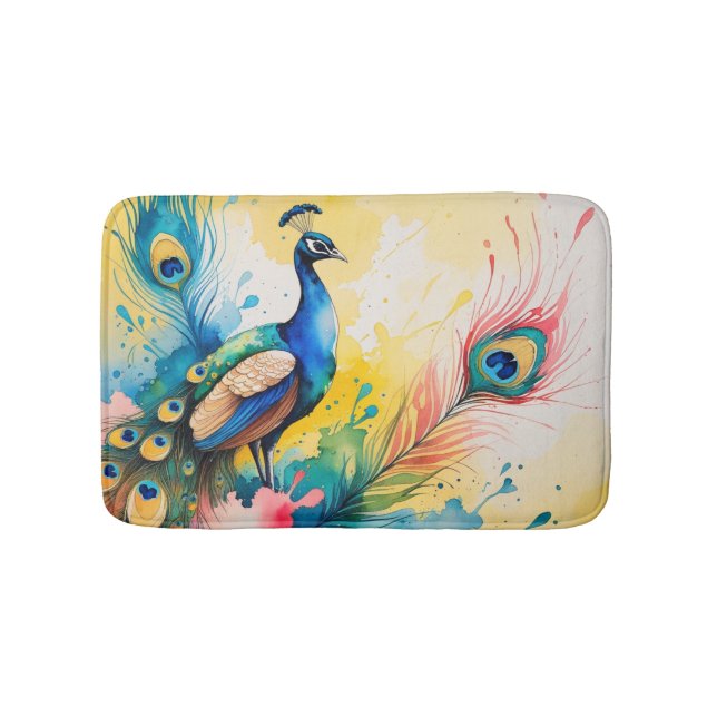 Peacock coloful design  bath mat (Front)