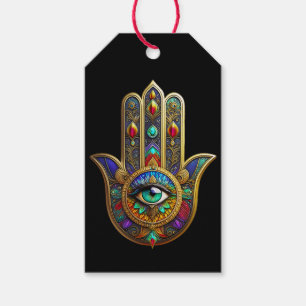 Peacock Color Flower Petals Hamsa Green Third Eye Gift Tags