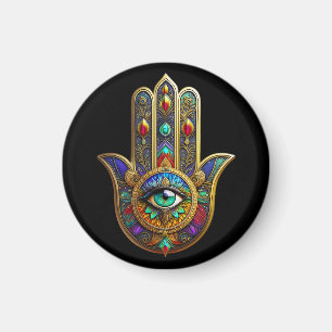 Peacock Color Flower Petals Hamsa Green Third Eye Magnet