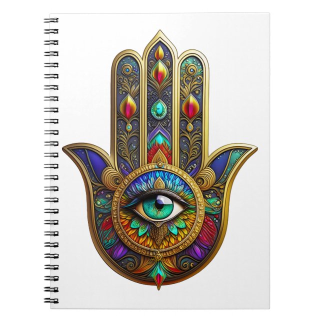 Peacock Color Flower Petals Hamsa Green Third Eye Notebook (Front)