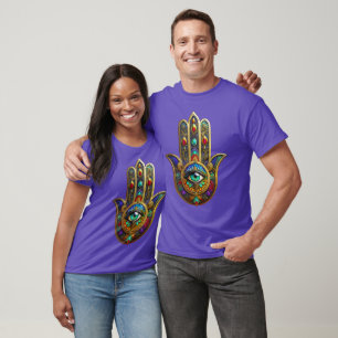 Peacock Color Flower Petals Hamsa Green Third Eye T-Shirt