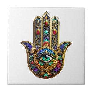 Peacock Color Flower Petals Hamsa Green Third Eye Tile
