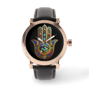 Peacock Color Flower Petals Hamsa Green Third Eye Watch