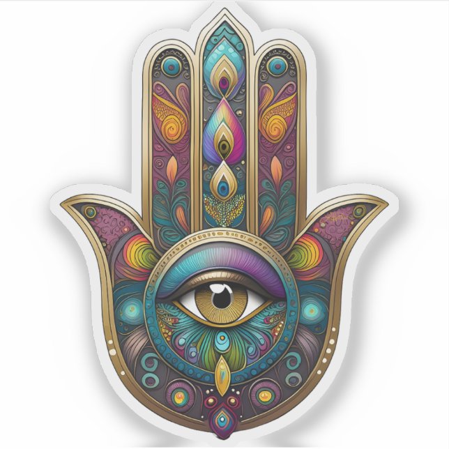 Peacock Colors Hamsa w/ Gold Third Eye (Front)