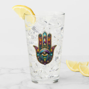Peacock Colors Hamsa w/ Gold Third Eye Glass
