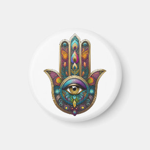 Peacock Colors Hamsa w/ Gold Third Eye Magnet