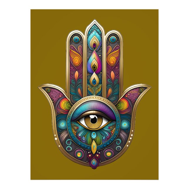 Peacock Colors Hamsa w/ Gold Third Eye Photo Print (Front)