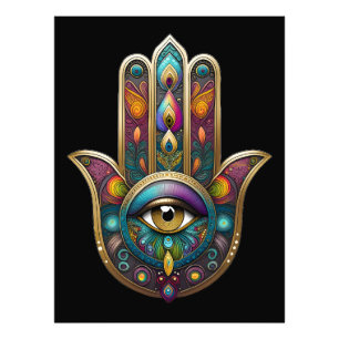 Peacock Colors Hamsa w/ Gold Third Eye Photo Print