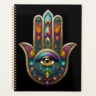 Peacock Colors Hamsa w/ Gold Third Eye Planner
