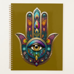 Peacock Colors Hamsa w/ Gold Third Eye Planner