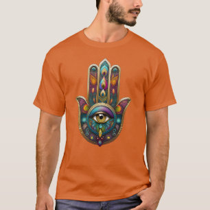 Peacock Colors Hamsa w/ Gold Third Eye T-Shirt