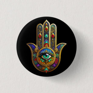 Peacock Colour Flower Petals Hamsa Green Third Eye 3 Cm Round Badge