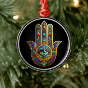 Peacock Colour Flower Petals Hamsa Green Third Eye Metal Tree Decoration