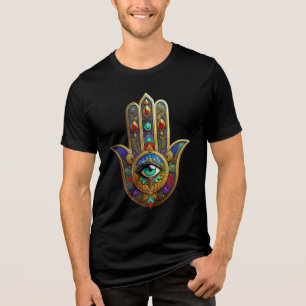 Peacock Colour Flower Petals Hamsa Green Third Eye Tri-Blend Shirt