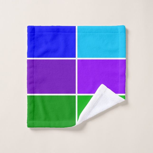 Peacock Colour Geometric Blocks Bath Towel Set (Wash Cloth)