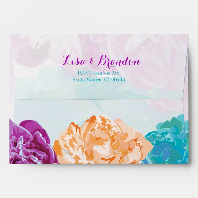 Peacock Coloured Flowers Wedding Envelopes (Back (Top Flap))