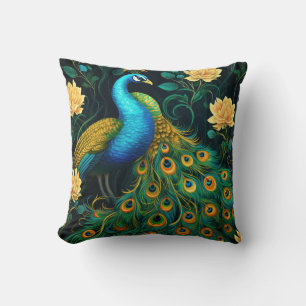 Peacock Colourful Blue Illustration Cushion