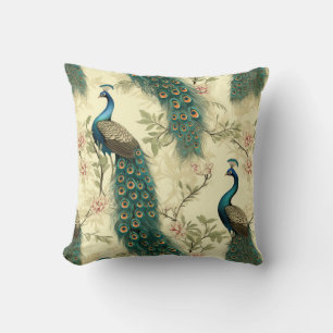 Peacock Colourful Vintage Watercolor Illustration Cushion