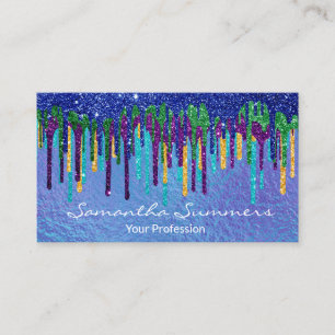 Peacock Colours Glitter Drips Iridescent Business Card