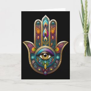 Peacock Colours Hamsa w/ Gold Third Eye Card