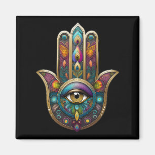 Peacock Colours Hamsa w/ Gold Third Eye Magnet