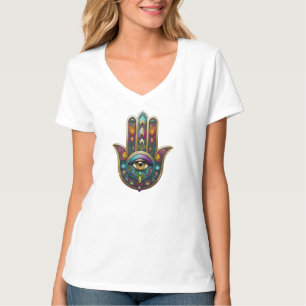 Peacock Colours Hamsa w/ Gold Third Eye T-Shirt